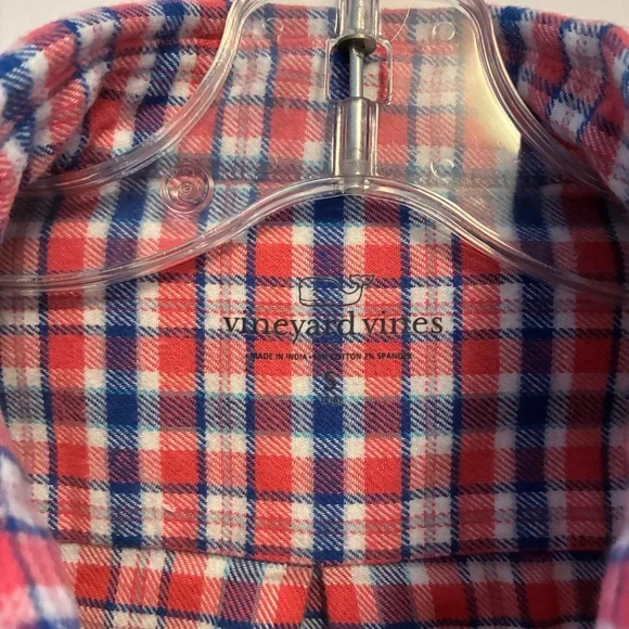 Vineyard Vines Boys Flannel Plaid Whale Shirt Lobster Reef Red Blue Size S - Picture 5 of 6